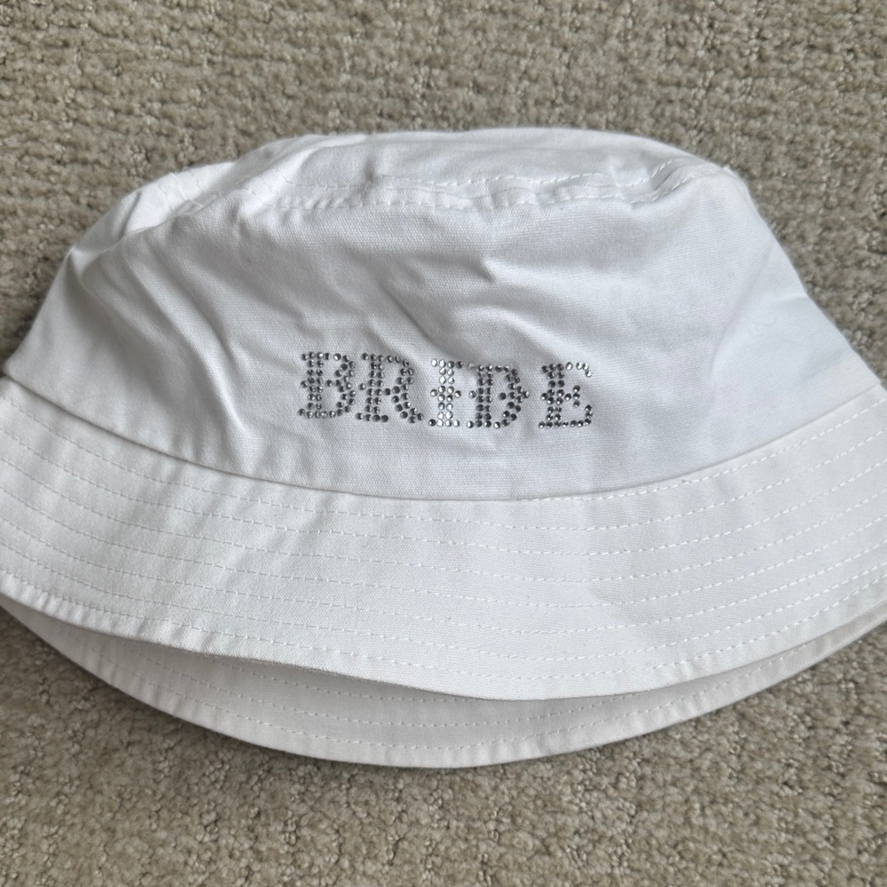 White BRIDE Bucket Hat with Rhinestone Design